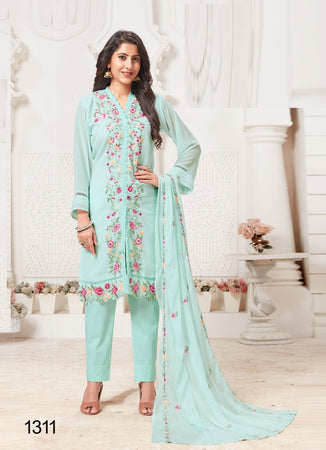 Aqua Georgette Indian women's salwar kameez with dupatta ready to wear