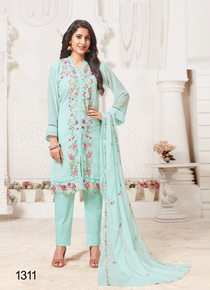 Aqua Georgette Indian women's salwar kameez with dupatta ready to wear