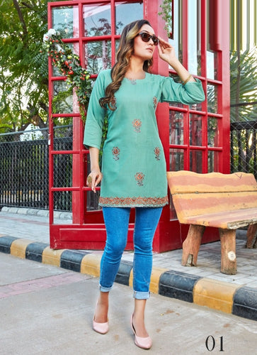 Aqua Georgette Indian Ethnic kurti with dupata