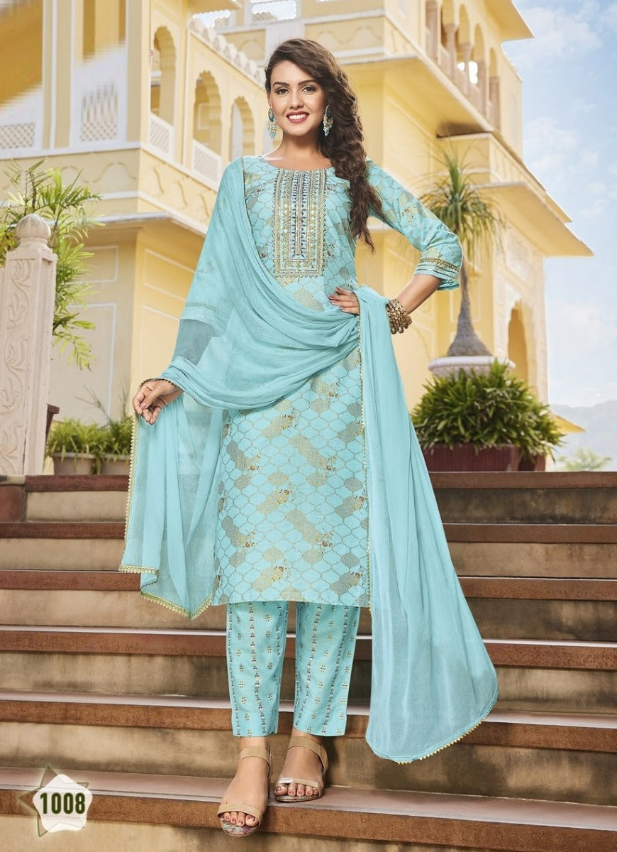 Aqua Georgette Indian women's salwar kameez with dupatta ready to wear