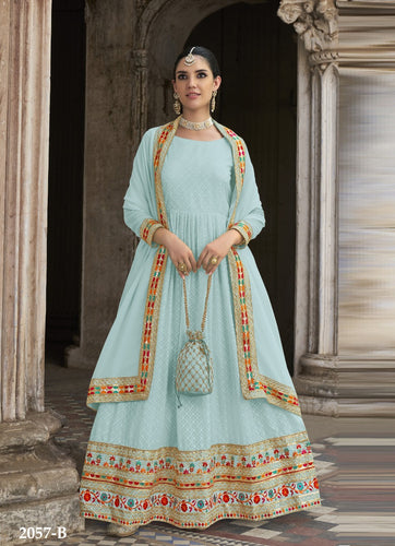 Aqua Georgette Indian women's salwar kameez with dupatta ready to wear