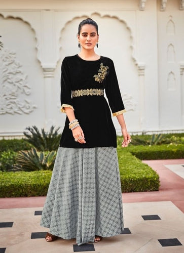 Black Georgette Indian Ethnic kurti with dupata