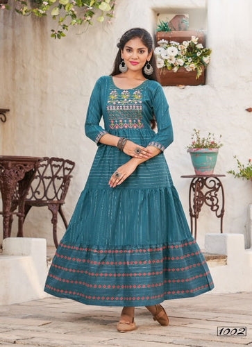 Aqua Georgette Indian Ethnic kurti with dupata