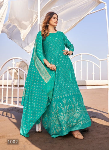 Aqua Georgette Indian Ethnic kurti with dupata