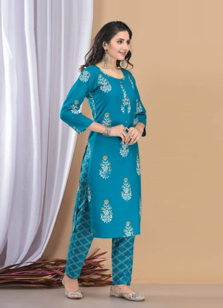 Aqua Georgette Indian Ethnic kurti with dupata