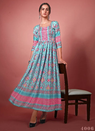 Aqua Georgette Indian Ethnic kurti with dupata