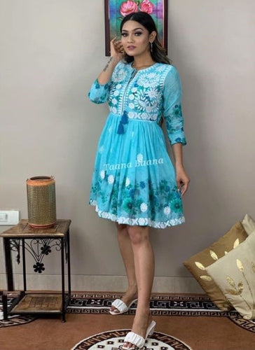 Aqua Georgette Indian Ethnic kurti with dupata