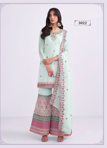 Aqua Georgette Indian women's salwar kameez with dupatta ready to wear