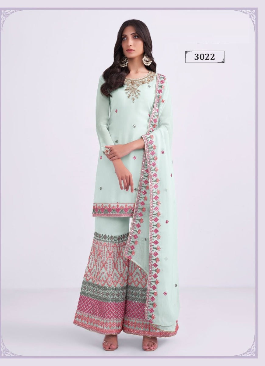 Aqua Georgette Indian women's salwar kameez with dupatta ready to wear