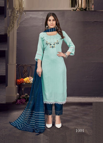 Aqua Georgette Indian women's salwar kameez with dupatta ready to wear