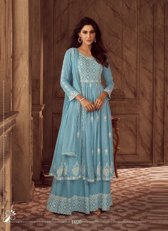 Aqua Georgette Indian women's salwar kameez with dupatta ready to wear