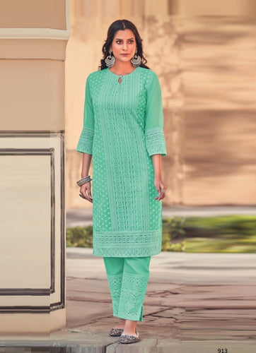 Aqua Georgette Indian Ethnic kurti with dupata