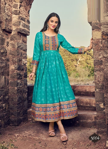 Aqua Georgette Indian Ethnic kurti with dupata