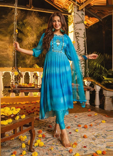 Aqua Georgette Indian women's salwar kameez with dupatta ready to wear