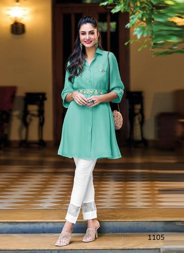 Aqua Georgette Indian Ethnic kurti with dupata