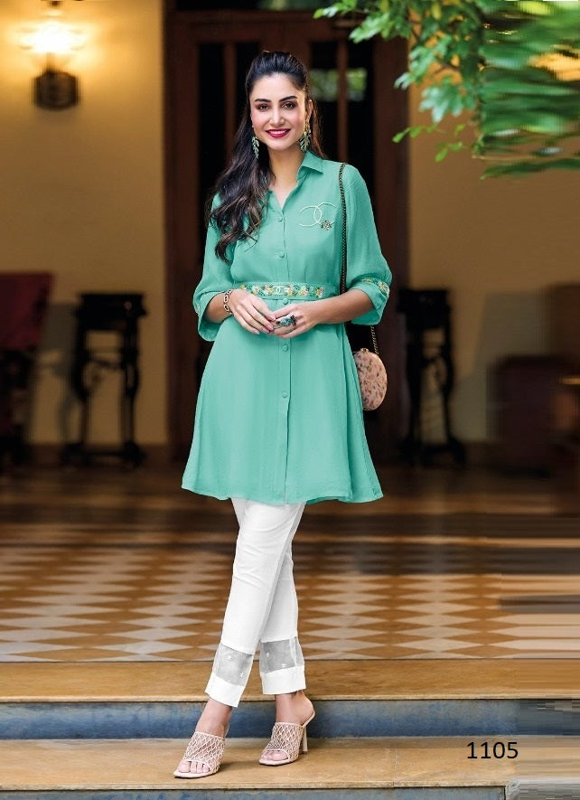 Aqua Georgette Indian Ethnic kurti with dupata