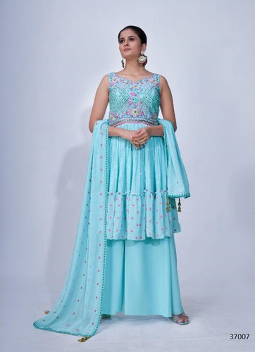 Aqua Georgette Indian women's salwar kameez with dupatta ready to wear