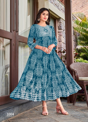 Aqua Georgette Indian Ethnic kurti with dupata