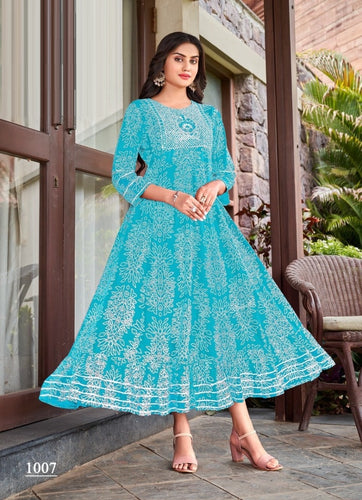 Aqua Georgette Indian Ethnic kurti with dupata