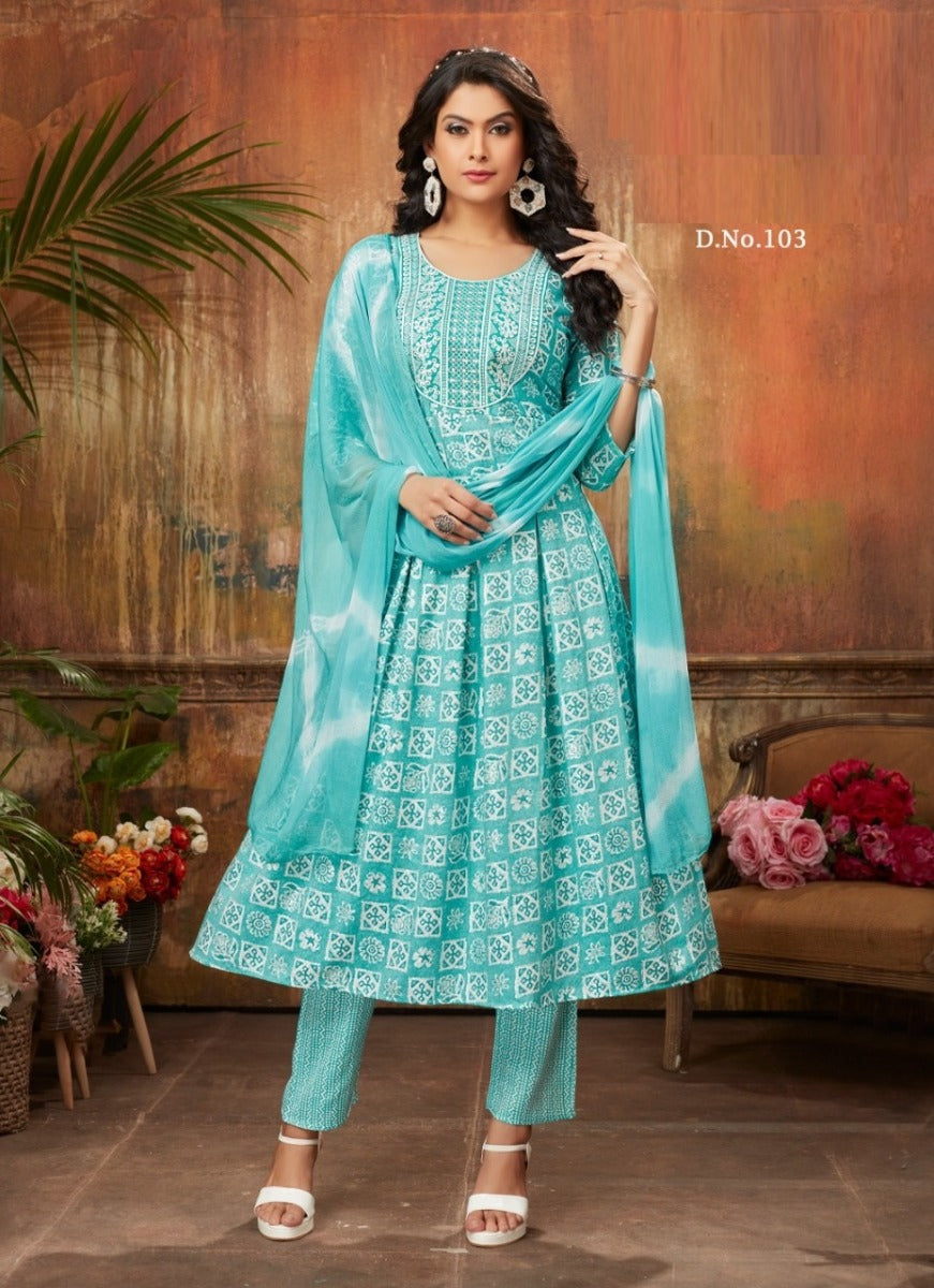 Aqua Georgette Indian women's salwar kameez with dupatta ready to wear