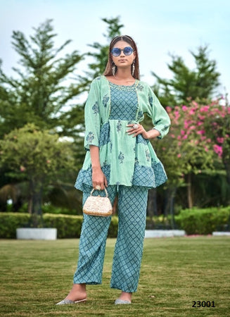 Aqua Georgette Indian Ethnic kurti with dupata