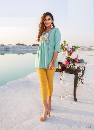 Aqua Georgette Indian Ethnic kurti with dupata