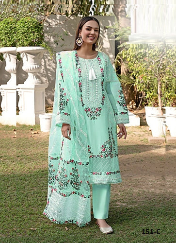 Aqua Georgette Indian women's salwar kameez with dupatta ready to wear