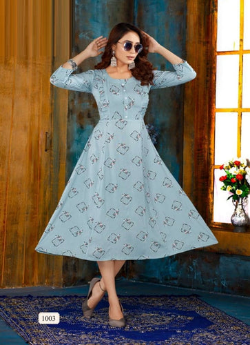 Aqua Georgette Indian Ethnic kurti with dupata