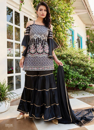 Black Georgette Indian women's salwar kameez with dupatta ready to wear