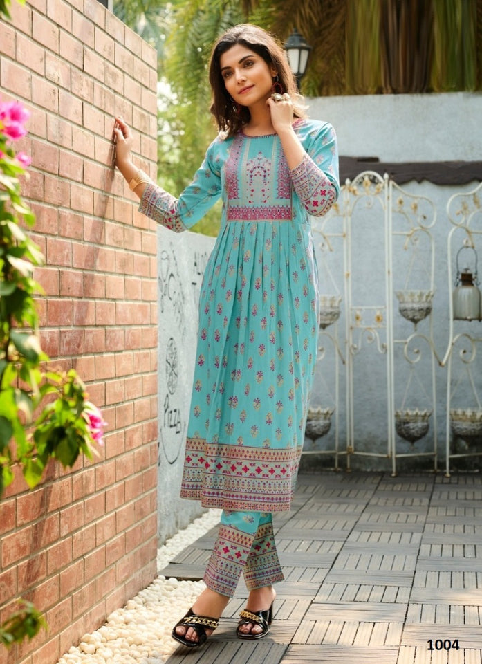Aqua Georgette Indian Ethnic kurti with dupata