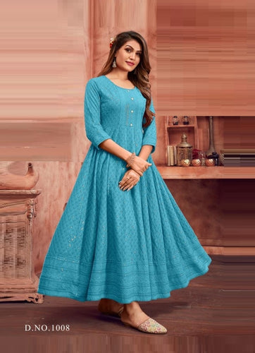 Aqua Georgette Indian Ethnic kurti with dupata