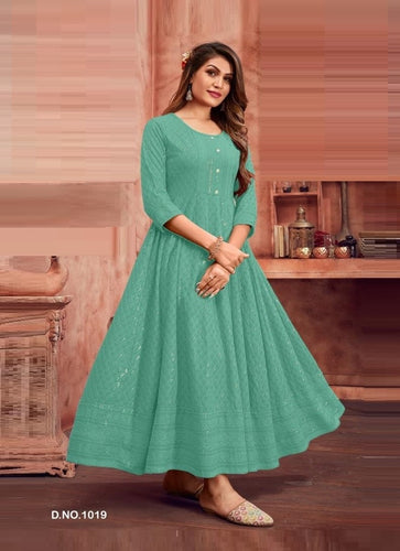 Aqua Georgette Indian Ethnic kurti with dupata