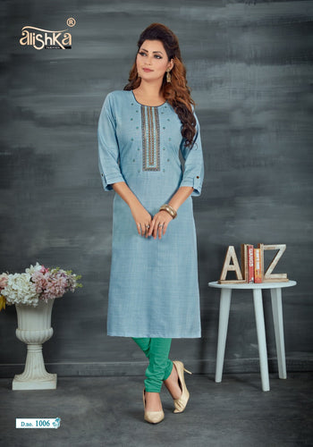 Aqua Liquid Rayon Slub with Embroidery Indian Ethnic kurti with dupata