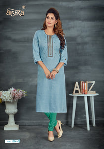 Aqua Liquid Rayon Slub with Embroidery Indian Ethnic kurti with dupata