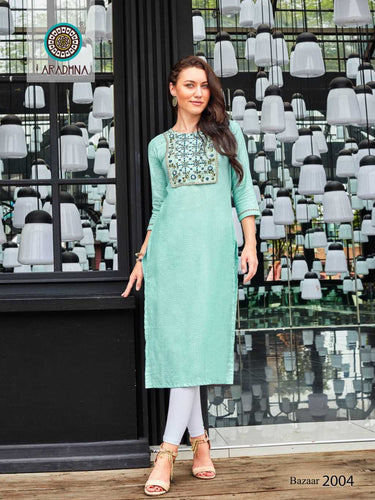 Aqua Weaved Cotton with Embroidery Indian ethnic kurti with dupata