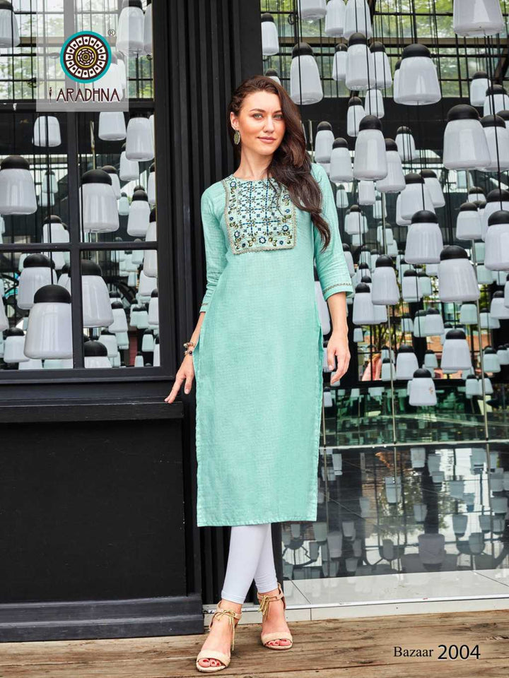 Aqua Weaved Cotton with Embroidery Indian ethnic kurti with dupata