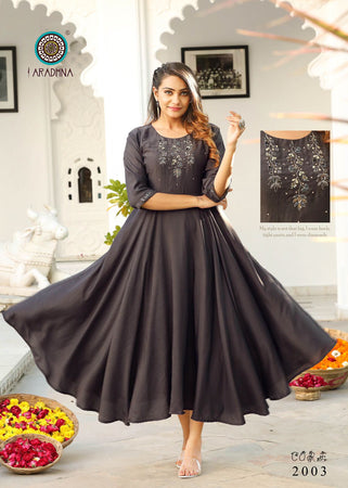 Black Cotton Silk with Handwork & Inner Indian Ethnic kurti with dupata