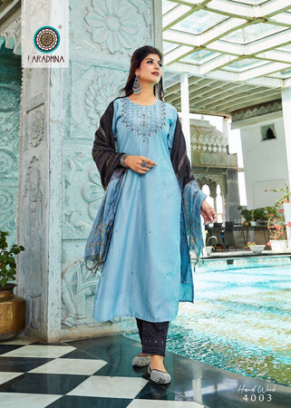 Aqua Cotton Silk with Hand Work(Full Inner) Indian Ethnic Kurti With Dupata