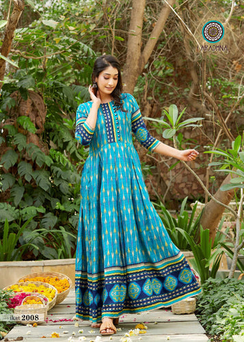 Aqua (Liva Approved) with Ikat Print Indian Ethnic kurti with dupata