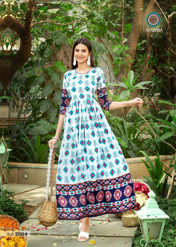 Aqua (Liva Approved) with Ikat Print Indian Ethnic kurti with dupata