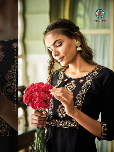 Black Fancy Viscose with Embroidery Indian Ethnic kurti with dupata
