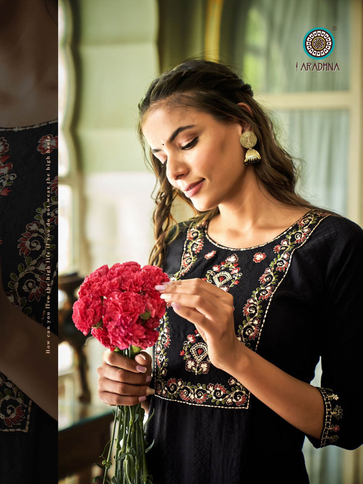 Black Fancy Viscose with Embroidery Indian Ethnic kurti with dupata