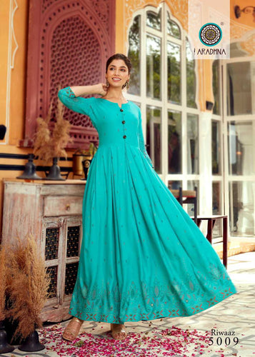 Aqua Rayon with Work (Liva Approved) Indian ethnic kurti with dupata