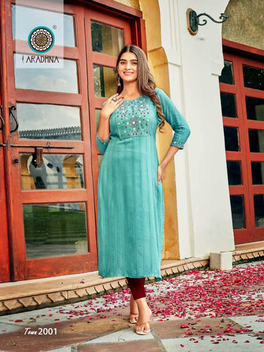 Aqua Fancy Viscose with Embroidery Indian ethnic kurti with dupata