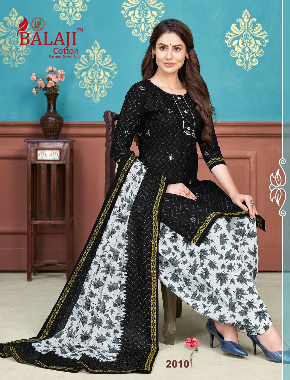 Black Cotton with Inner Indian women's salwar kameez with dupatta ready to wear