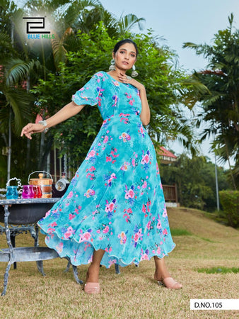 Aqua Weightless Chiffon Digital Indian Ethnic kurti with dupata