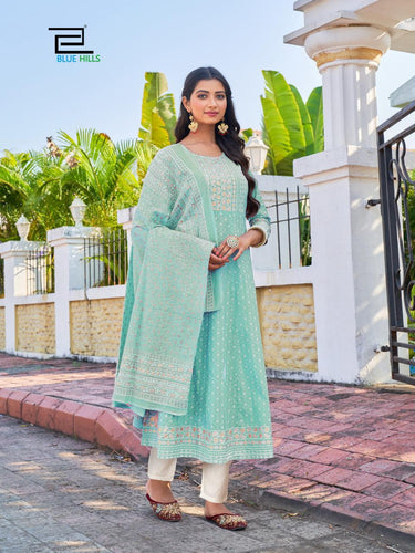 Aqua Cotton Cambric Indian Ethnic kurti with dupata