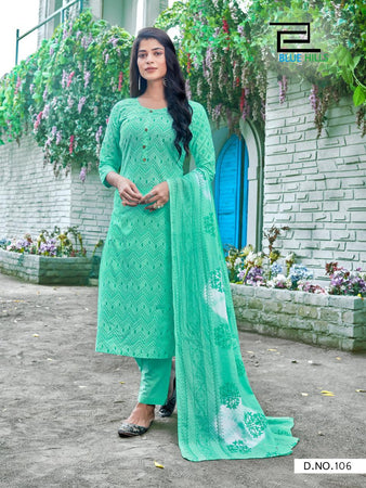 Aqua Pure Cotton Cambric with Silai Pattern Indian Ethnic kurti with dupata