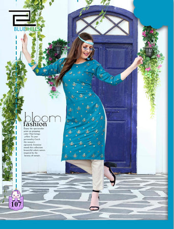 Aqua Rayon with Gold Print Indian Ethnic kurti with dupata