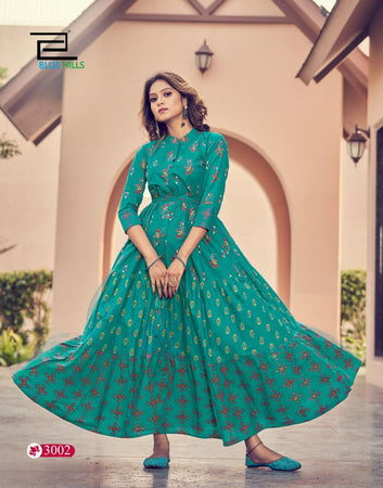 Aqua Heavy Cotton Cambric Indian Ethnic kurti with dupata